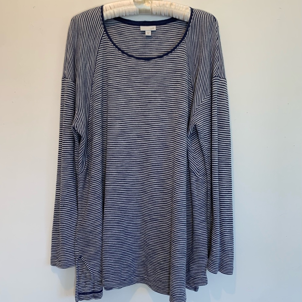 J Jill Beachy Blue & White Stripe Knit Tunic XL Relaxed